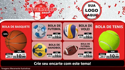 Modelo de TV para TV Horizontal com o tema Promoção de Aniversário - 5 Anos para Artigos Esportivos