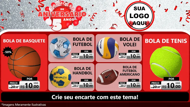 Modelo de TV para TV Horizontal com o tema Promoção de Aniversário - 5 Anos para Artigos Esportivos