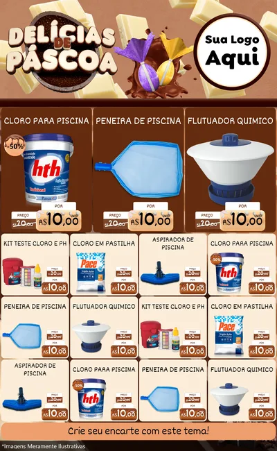 Modelo de Encarte para Encarte Grande com o tema Delícias de Páscoa para Produtos para Piscina