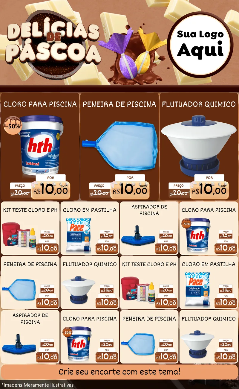 Modelo de Encarte para Encarte Grande com o tema Delícias de Páscoa para Produtos para Piscina