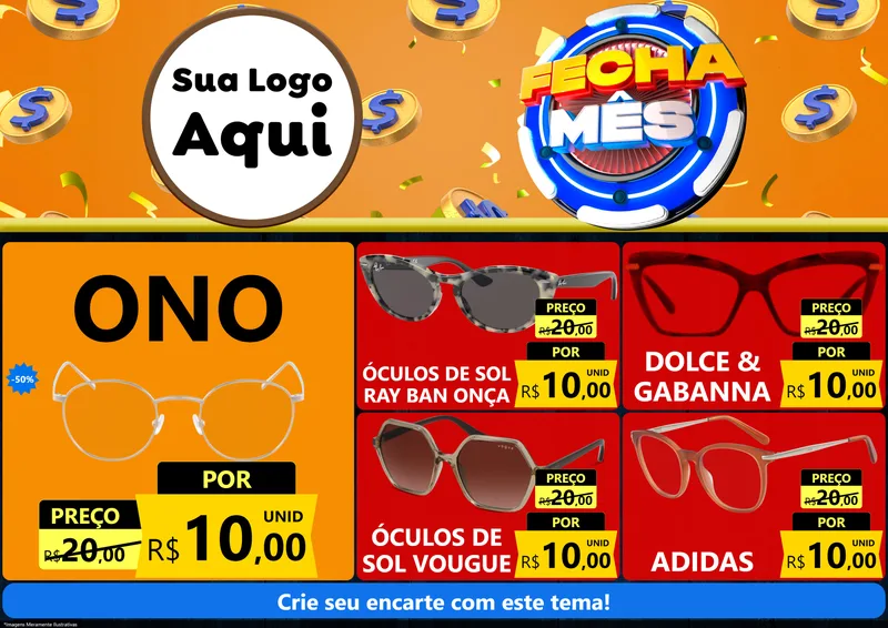 Modelo de Encarte para Encarte A4 Horizontal com o tema Fecha Mês para Óticas