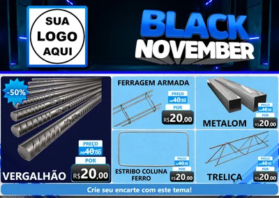 Modelo de Encarte para Encarte A4 Horizontal com o tema Black November para Ferragens