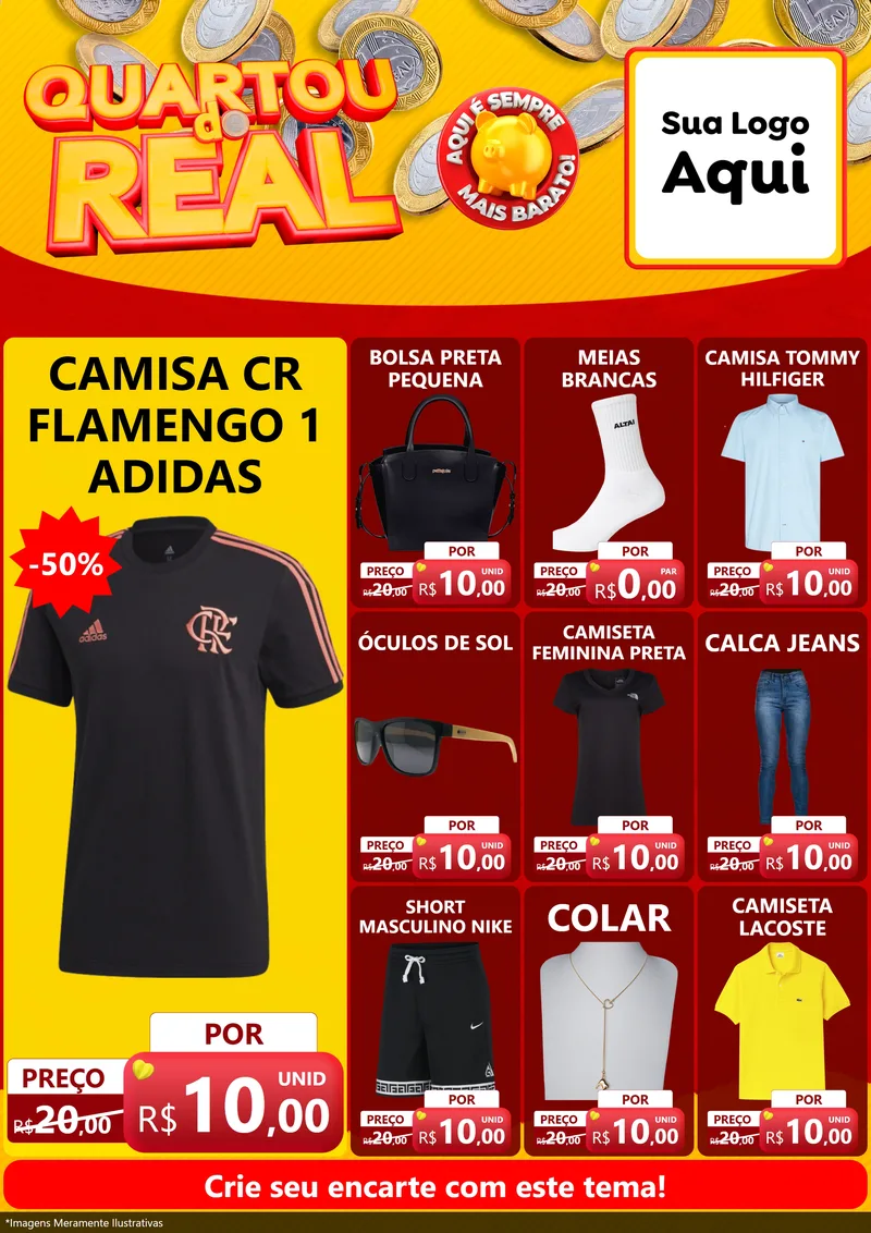 Modelo de Encarte para Encarte A4 Vertical com o tema Quartou do Real para Roupas e acessórios