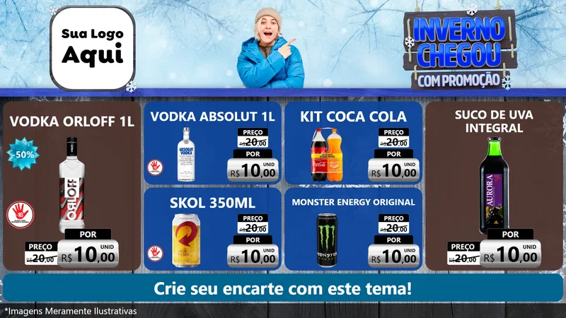 Modelo de TV para TV Horizontal com o tema Inverno Chegou Com Promoção para Distribuidora de bebidas