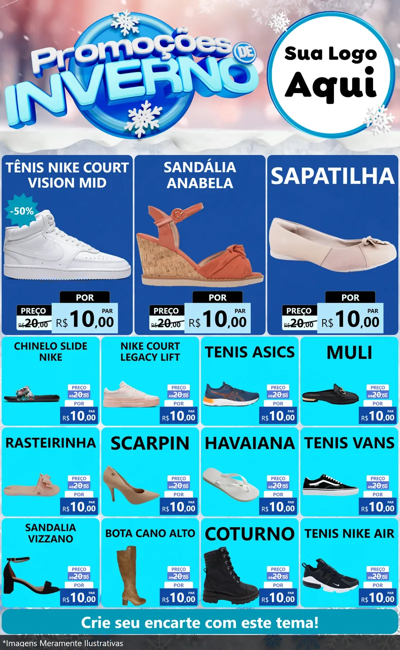 Modelo de Encarte para Encarte Grande com o tema Promoções de Inverno para Calçados