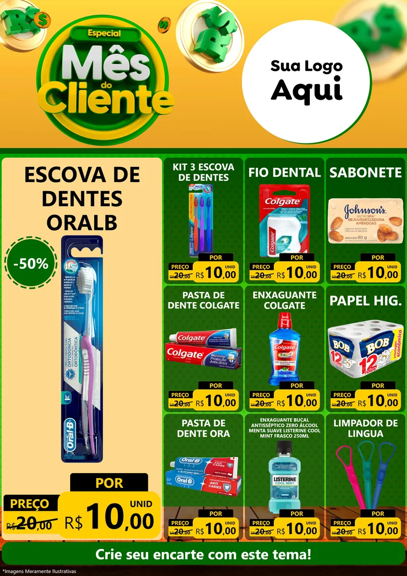 Modelo de Encarte para Encarte A4 Vertical com o tema Especial Mês do Cliente para Higiene Pessoal
