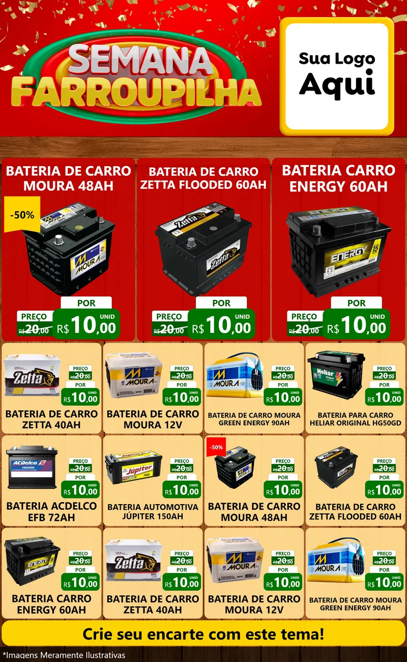 Modelo de Encarte para Encarte Grande com o tema Semana Farroupilha para Baterias Elétricas