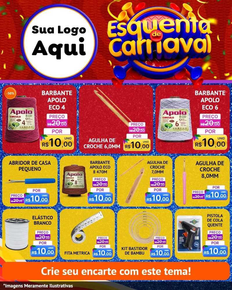 Modelo de Rede Social para Feed Instagram com o tema Esquenta de Carnaval para Armarinho e Aviamentos