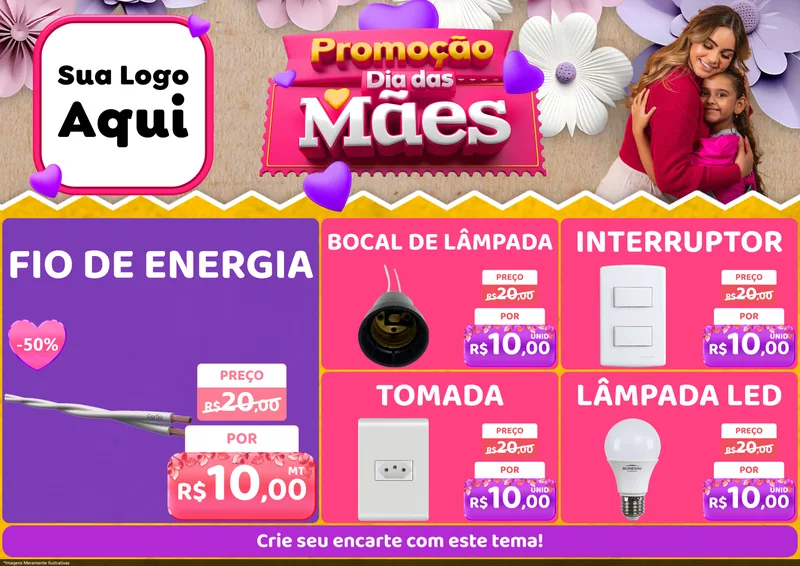 Modelo de Encarte para Encarte A4 Horizontal com o tema Promoção Dia das Mães para Materiais Elétricos
