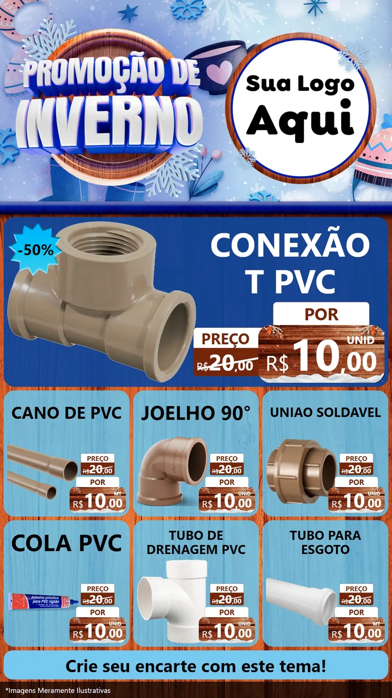 Modelo de Rede Social para Stories com o tema Promoção de Inverno para Tubos e conexões