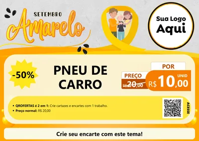 Modelo de Cartaz para Cartaz A4 Horizontal com o tema Setembro Amarelo para Auto peças