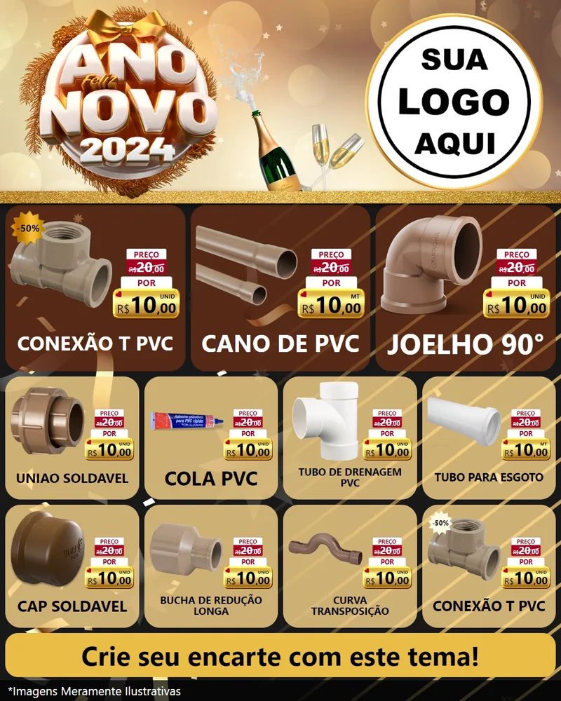 Modelo de Rede Social para Feed Instagram com o tema Feliz Ano Novo 2027 para Tubos e conexões