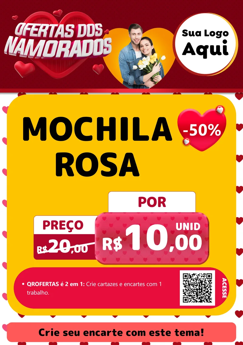 Modelo de Cartaz para Cartaz A4 Vertical com o tema Ofertas Dos Namorados para Papelaria