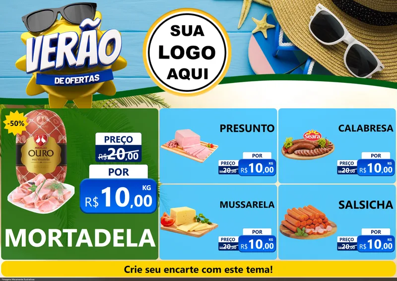 Modelo de Encarte para Encarte A4 Horizontal com o tema Verão de Ofertas para Frios e Laticínios