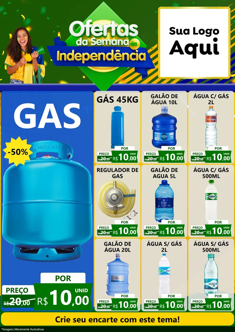Modelo de Encarte para Encarte A4 Vertical com o tema Ofertas da Semana da Independência para Água e gás