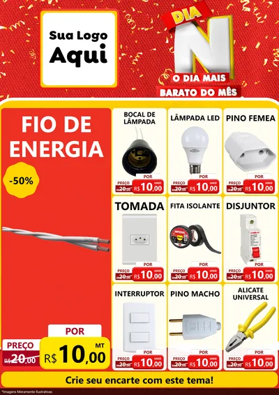 Modelo de Encarte para Encarte A4 Vertical com o tema Dia N o Dia Mais Barato do Mês para Materiais Elétricos