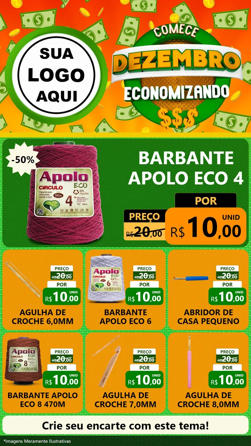 Modelo de Rede Social para Stories com o tema Comece Dezembro Economizando para Armarinho e Aviamentos