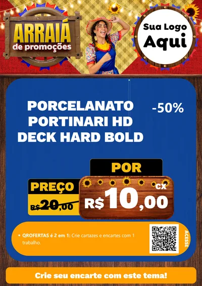 Modelo de Cartaz para Cartaz A4 Vertical com o tema Arraiá de Promoções para Pisos e revestimentos