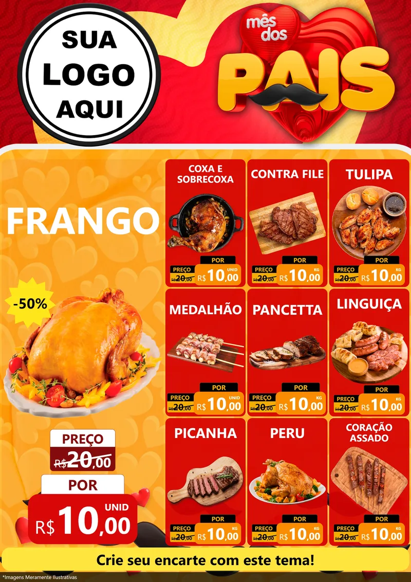 Modelo de Encarte para Encarte A4 Vertical com o tema Mês Dos Pais para Assados