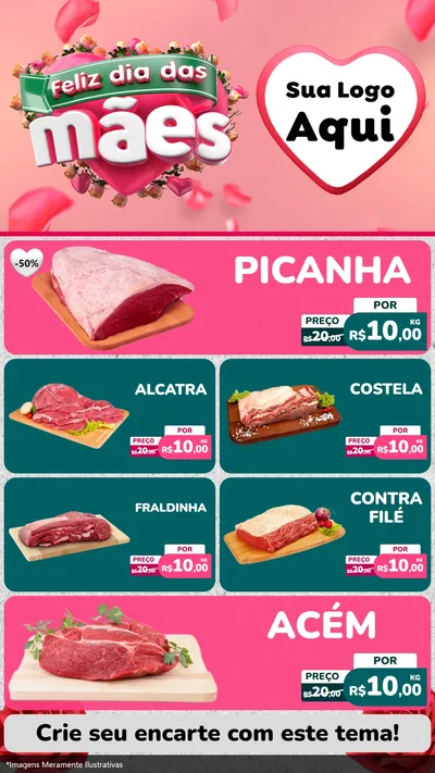 Modelo de TV para TV Vertical com o tema Feliz Dia das Mães para Açougue