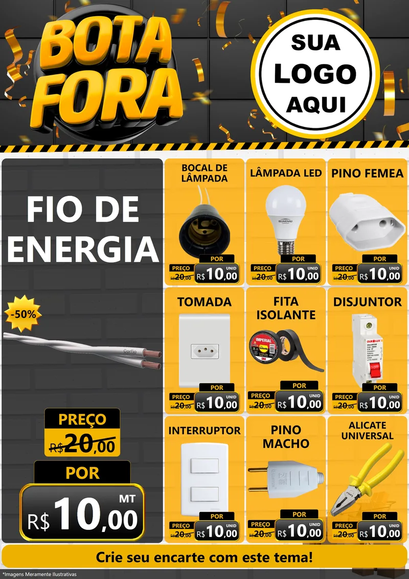 Modelo de Encarte para Encarte A4 Vertical com o tema Bota Fora para Materiais Elétricos