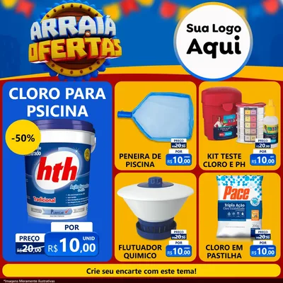 Modelo de Rede Social para Feed Facebook com o tema Arraiá de Ofertas - Junina para Produtos para Piscina
