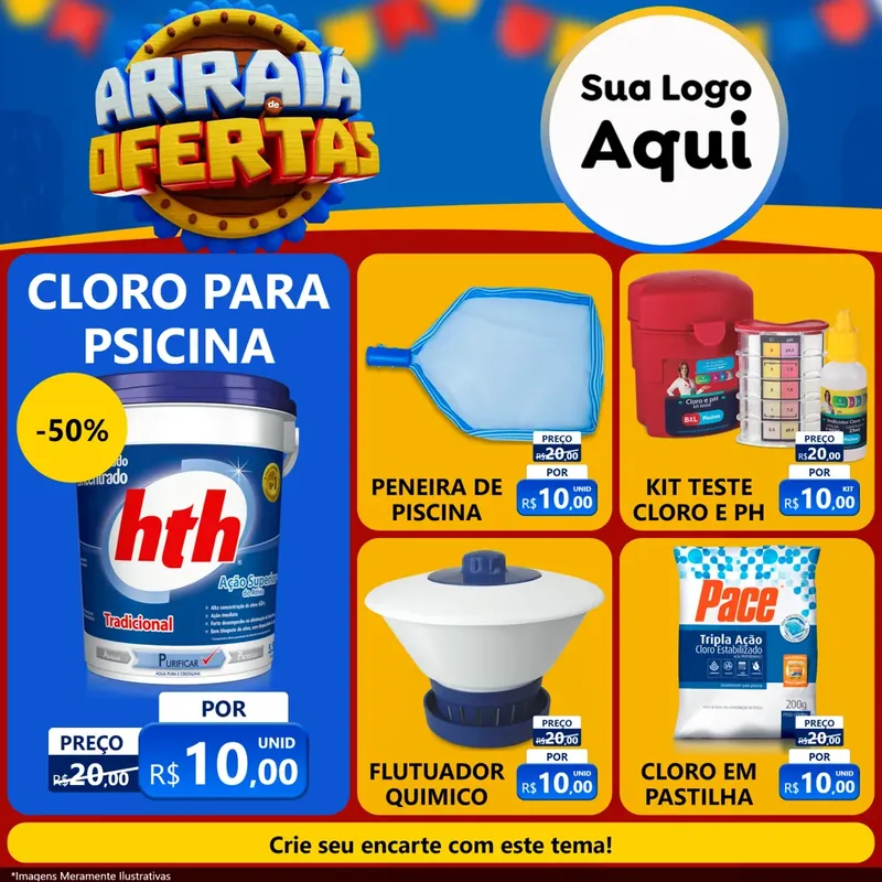 Modelo de Rede Social para Feed Facebook com o tema Arraiá de Ofertas - Junina para Produtos para Piscina