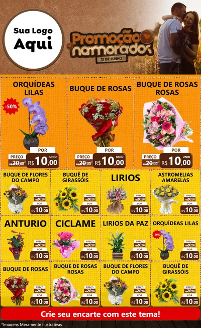 Modelo de Encarte para Encarte Grande com o tema Promoção Namorados para Floricultura e jardim