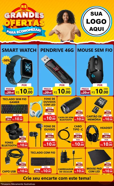 Modelo de Encarte para Encarte Grande com o tema Grandes Ofertas Para Economizar! para Informática