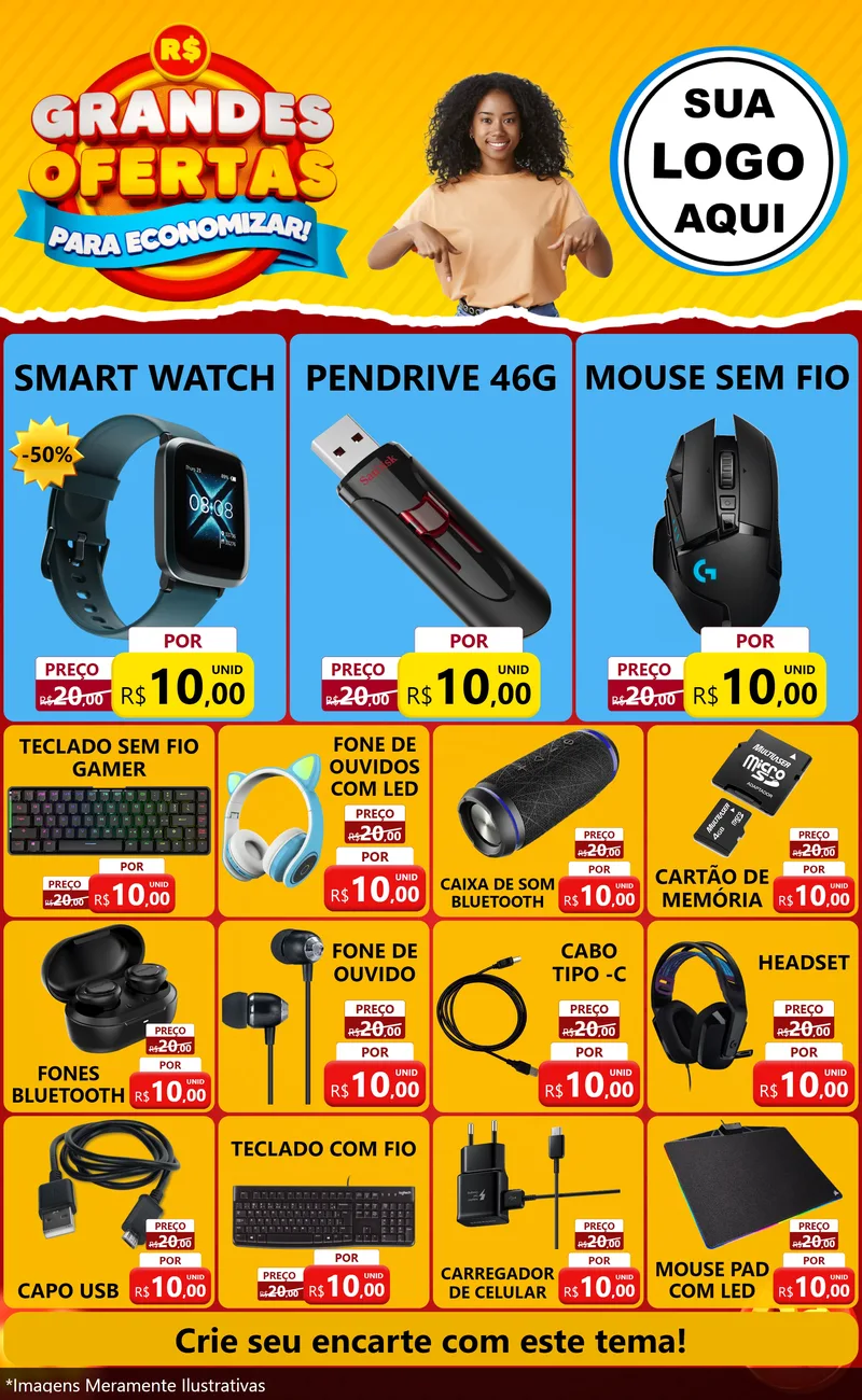 Modelo de Encarte para Encarte Grande com o tema Grandes Ofertas Para Economizar! para Informática