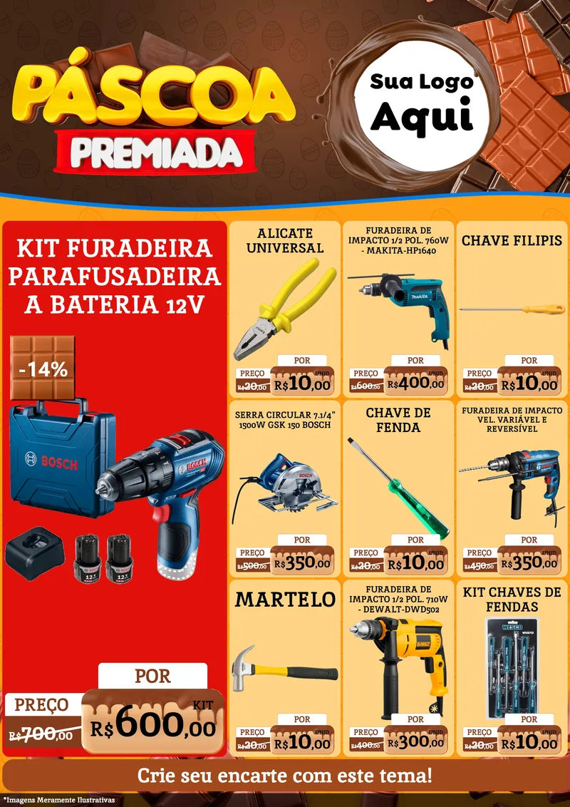 Modelo de Encarte para Encarte A4 Vertical com o tema Páscoa Premiada para Maquinas e Ferramentas