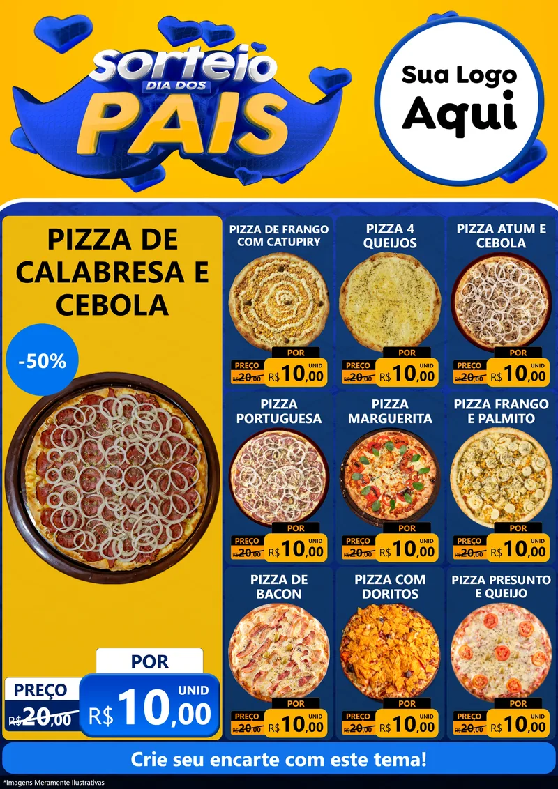 Modelo de Encarte para Encarte A4 Vertical com o tema Sorteio Dia dos Pais para Pizzaria