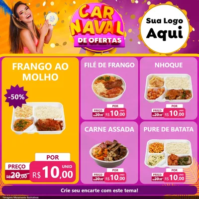 Modelo de Rede Social para Feed Facebook com o tema Carnaval de Ofertas para Restaurante
