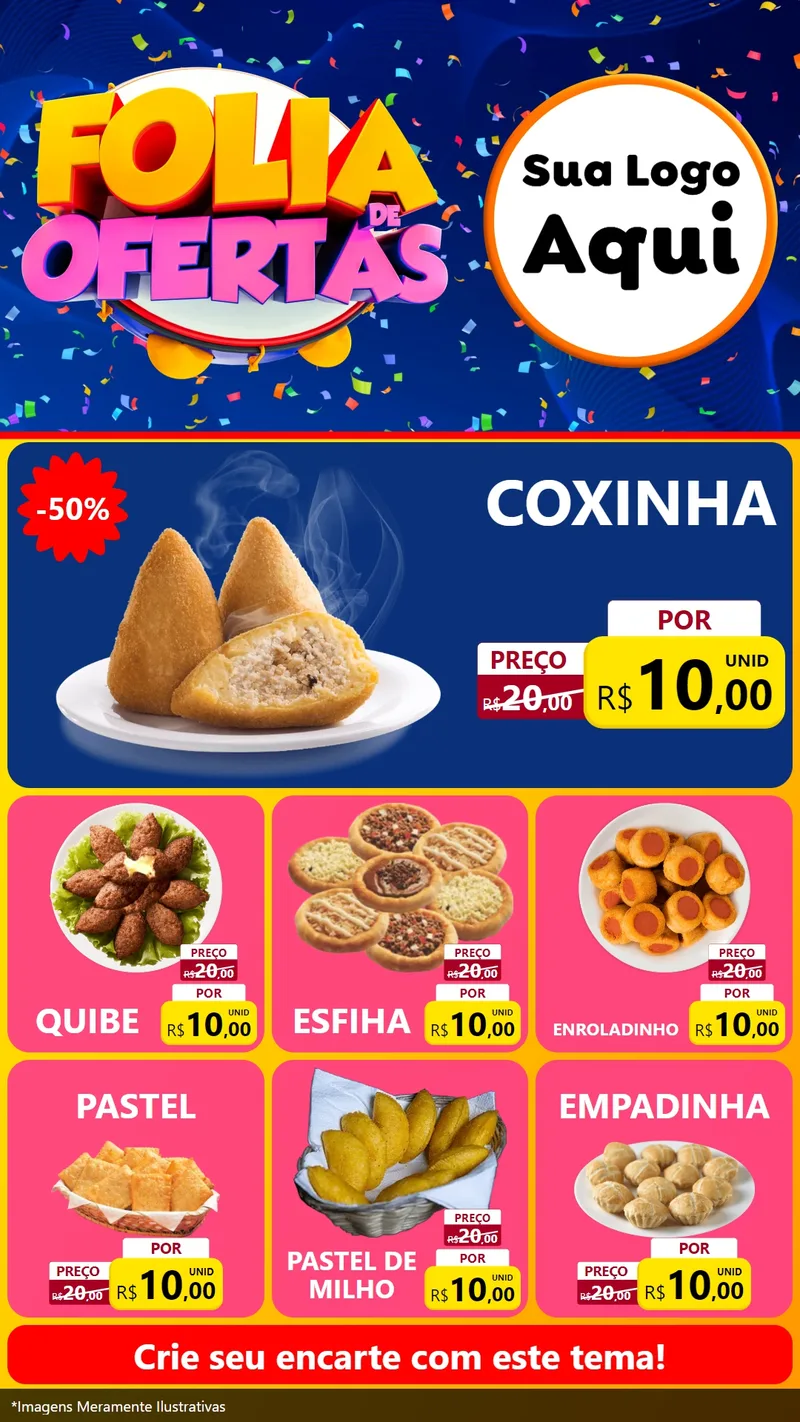 Modelo de Rede Social para Stories com o tema Folia de Ofertas para Salgadaria