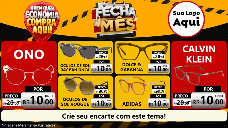 Modelo de TV para TV Horizontal com o tema Fecha Mês para Óticas
