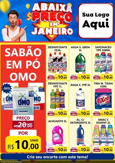 Modelo de Encarte para Encarte A4 Vertical com o tema Abaixa Preço em Janeiro para Produtos de Limpeza