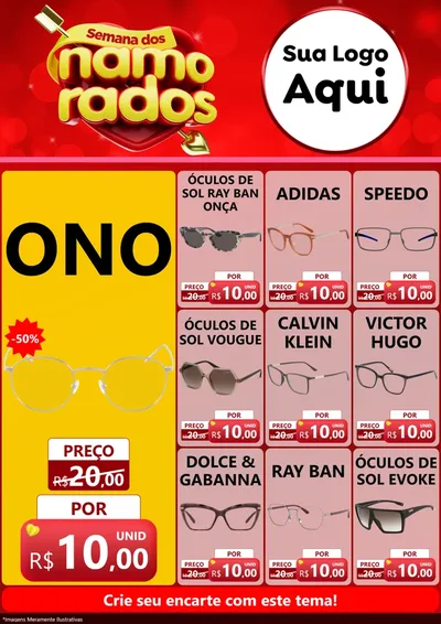 Modelo de Encarte para Encarte A4 Vertical com o tema Semana dos namorados para Óticas