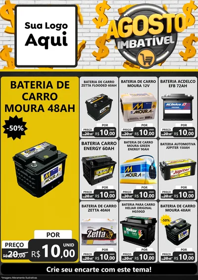 Modelo de Encarte para Encarte A4 Vertical com o tema Agosto imbatível para Baterias Elétricas