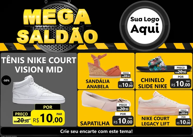 Modelo de Encarte para Encarte A4 Horizontal com o tema Mega Saldão para Calçados