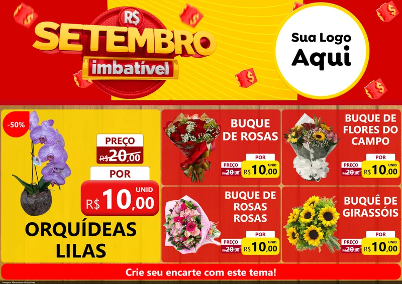Modelo de Encarte para Encarte A4 Horizontal com o tema Setembro Imbatível para Floricultura e jardim
