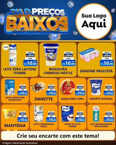 Modelo de Rede Social para Feed Instagram com o tema Dia D Preço Baixo para Frios e Laticínios
