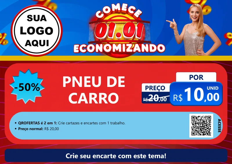 Modelo de Cartaz para Cartaz A4 Horizontal com o tema Comece 1º de Janeiro Economizando para Auto peças