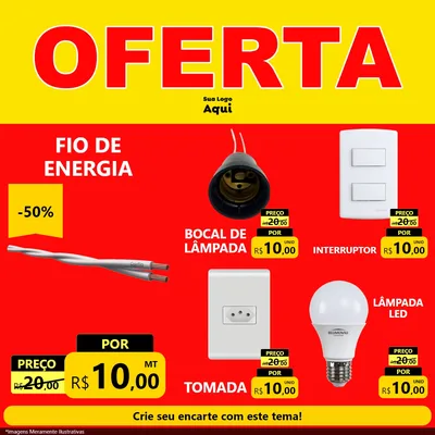 Modelo de Rede Social para Feed Facebook com o tema OFERTA - Vermelho Cartaz para Materiais Elétricos