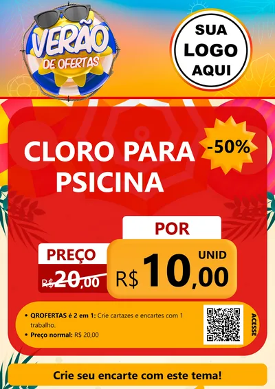 Modelo de Cartaz para Cartaz A4 Vertical com o tema Verão de Ofertas para Produtos para Piscina