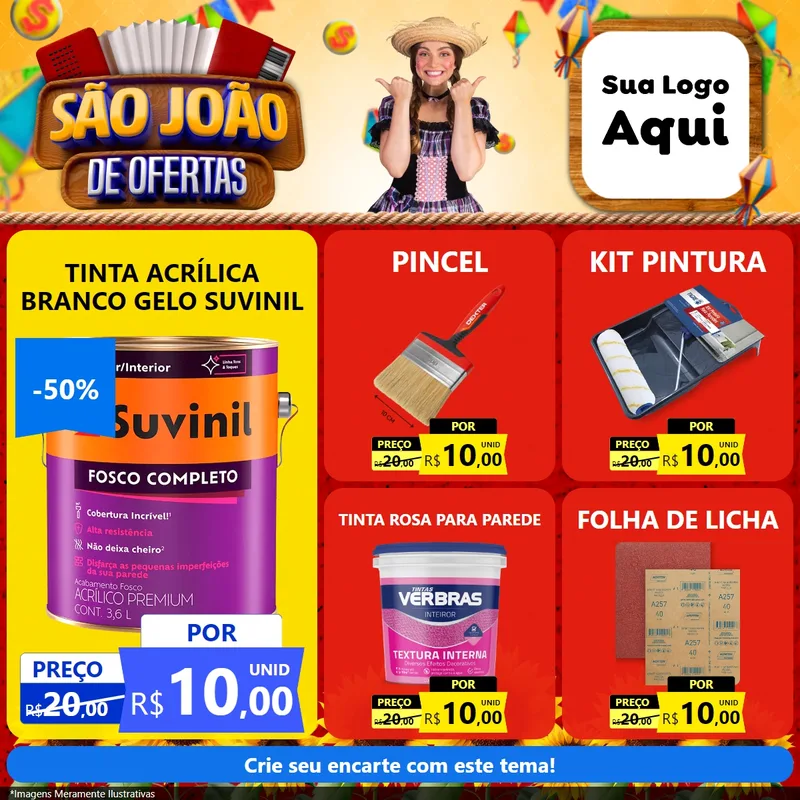 Modelo de Rede Social para Feed Facebook com o tema São João de Ofertas para Tintas e Ferramentas