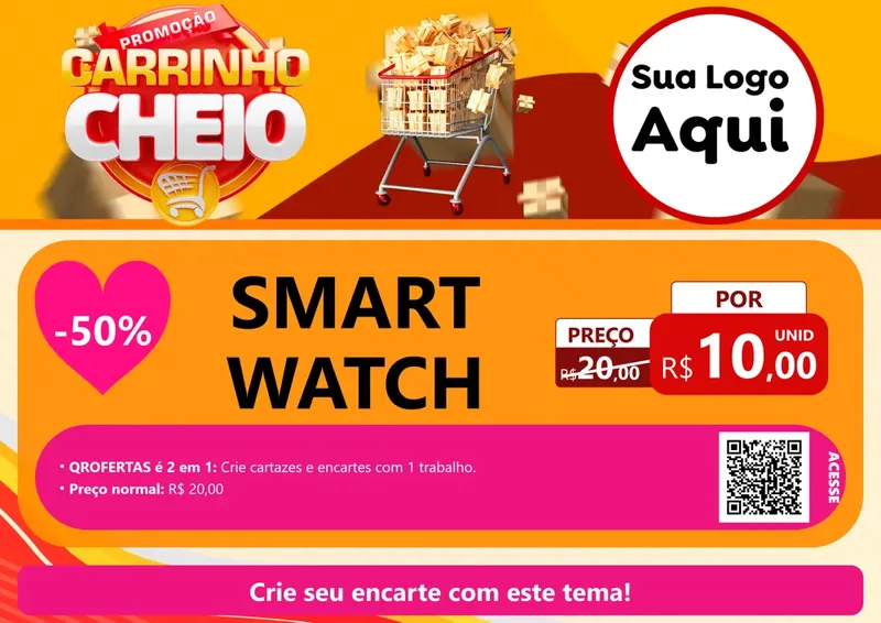 Modelo de Cartaz para Cartaz A4 Horizontal com o tema Promoção carrinho cheio para Informática
