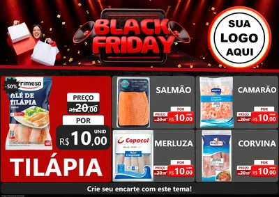 Modelo de Encarte para Encarte A4 Horizontal com o tema Black Friday para Peixaria