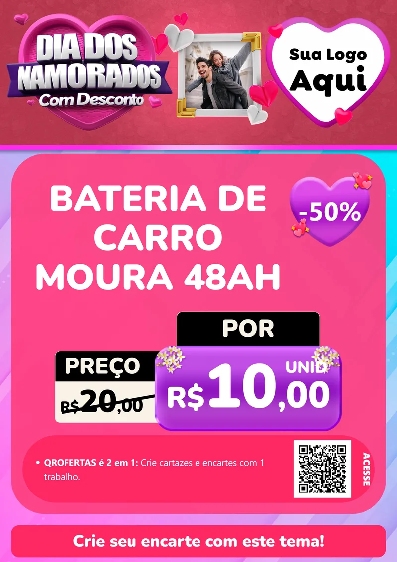 Modelo de Cartaz para Cartaz A4 Vertical com o tema Dia Dos Namorados Com Desconto para Baterias Elétricas