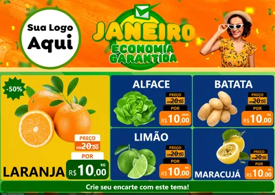 Modelo de Encarte para Encarte A4 Horizontal com o tema Janeiro - Economia Garantida para Hortifrúti