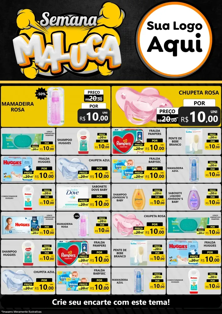 Modelo de Encarte para Encarte A4 Vertical com o tema Semana Maluca para Bebês